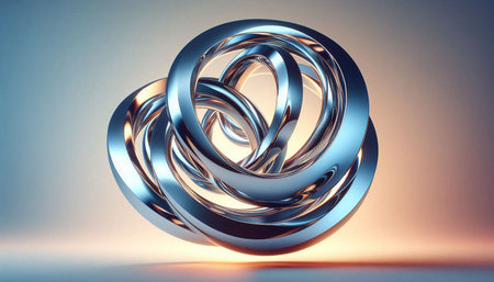 3d illustration of metal rings on a blue background. 3d rendering