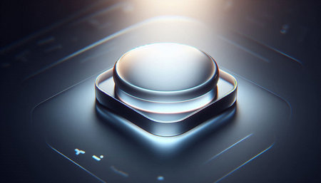 3D rendering of a white button on a black background with a reflection