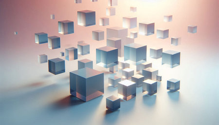 3d illustration of abstract geometric background with cubes and light effects.