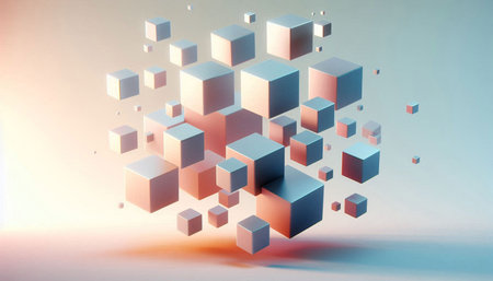 Abstract 3d rendering of chaotic cubes. Futuristic background with cubes.