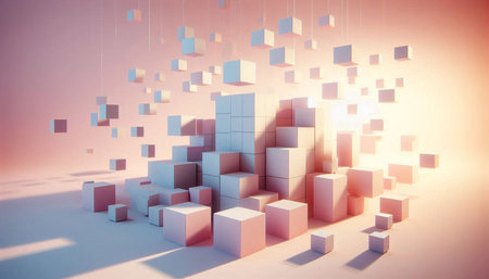 Abstract 3d rendering of geometric shapes. Futuristic background with cubes.