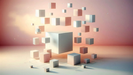 3d illustration of abstract geometric background with cubes in empty space.