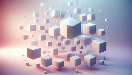 Abstract 3d rendering of chaotic geometric shapes. Futuristic background with cubes.
