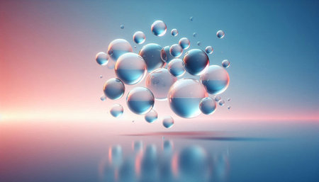 3d rendering of abstract background with air bubbles in blue and pink colors