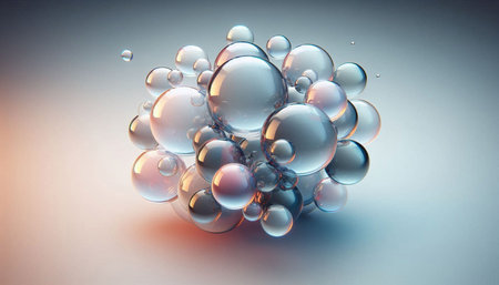 3d rendering of abstract background with air bubbles in blue and yellow
