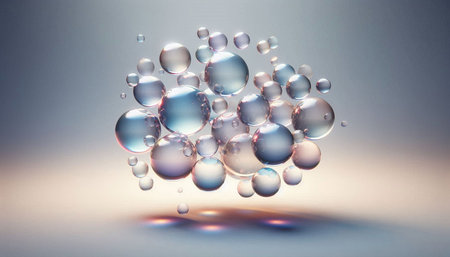 3d rendering of water drops floating in the air. Abstract background.