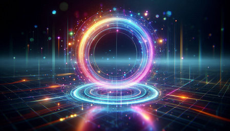 Abstract technology background with glowing circle. 3d rendering, 3d illustration.