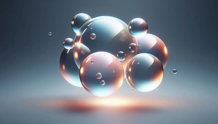 3d render, abstract background with transparent bubbles, water drops.