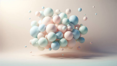 3d render, abstract background with pastel multicolored balls