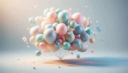Colorful balloons flying in the air. 3D Rendering.の写真素材