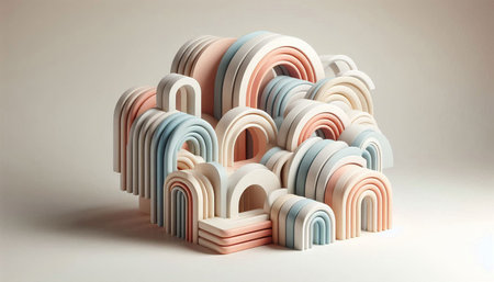 3d illustration of abstract geometric shape made of pastel colored paper