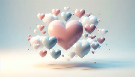 3d illustration of valentine's day background with flying hearts