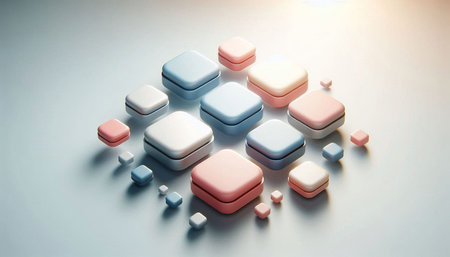 3d rendering of a group of cubes in different colors on a white background