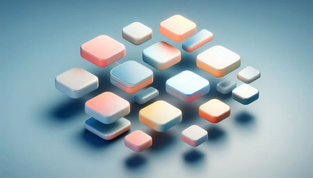 3d illustration of abstract geometric background with cubes in blue and orange colors