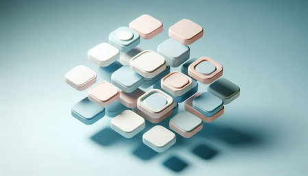 Abstract background with blue and pink cubes and reflection. 3d renderの写真素材