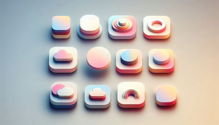 3d rendering of a set of buttons in white and pink colors