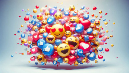 Social media concept. 3d illustration of social media icons with emotions