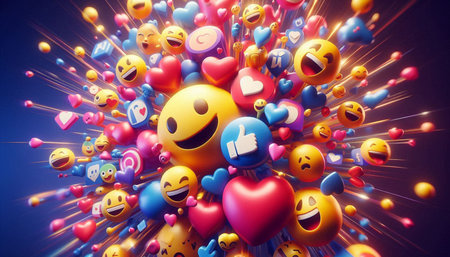 Funny colorful balloons with smiley faces. 3d illustration.の写真素材