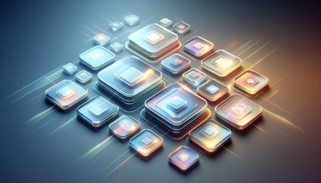 Futuristic technology background with squares. 3d render illustration.の写真素材