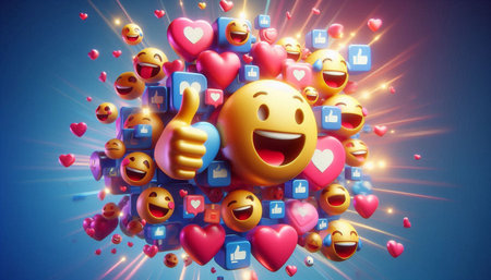 Emoticon with question mark surrounded by social media icons. 3D rendering
