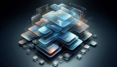 Abstract background with shiny blue and black computer-generated 3D illustration.の写真素材