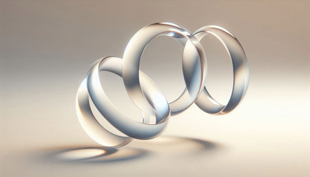 Wedding rings on a light background. 3D rendering.の写真素材