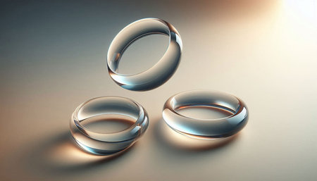 Transparent rings on a white background. 3D rendering. Lens flare