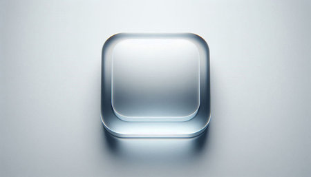 Glass square button on the white background. 3d render illustration.