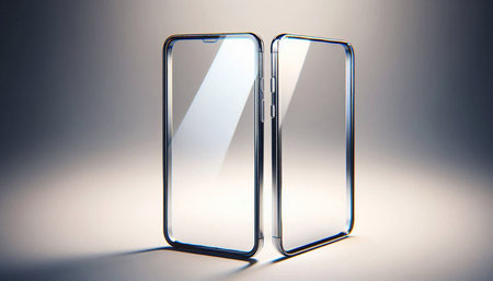 Smartphone with transparent glass case on white background. 3d render