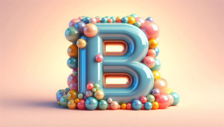 Alphabet letter B filled with colorful candies. 3D rendering