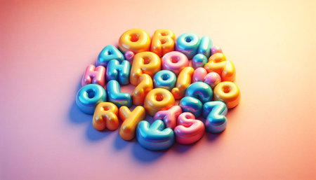 Colorful plastic alphabet on a pink background. 3d rendering.