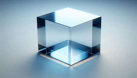 3d rendering of a blue cube in a light studio background.