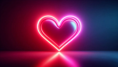 Neon heart in neon light. Valentine's day concept. 3D Renderingの写真素材