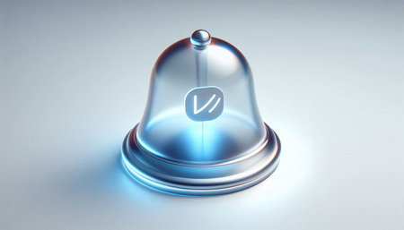 A 3d render of a bell with a tick icon in it