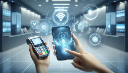 Close up of businesswoman using mobile phone with contactless payment concept