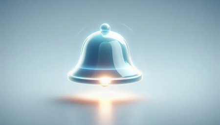 Bell icon on the blue background. 3d rendering, 3d illustration.の写真素材