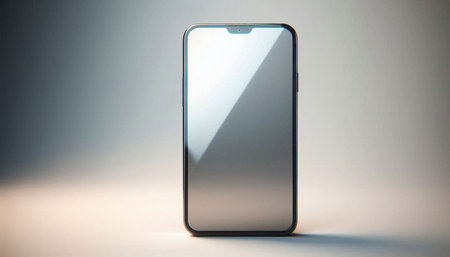 Smartphone with blank screen on gray background. 3d illustration.