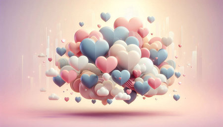 Heart shaped balloons in pink background. 3d rendering toned imageの写真素材