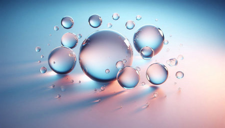 3d rendering of water drops on blue background with copy space.の写真素材