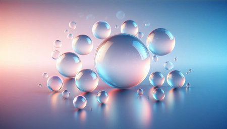 3d render, abstract background with water drops, bubbles and reflections