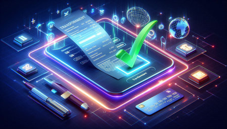 3D rendering of a smart phone with a tick mark on a blue background