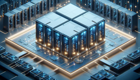 3d rendering of server hardware in data center. Computer digital image.