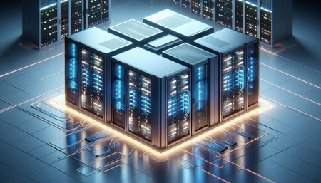 3d rendering of server room data center. Server room data center