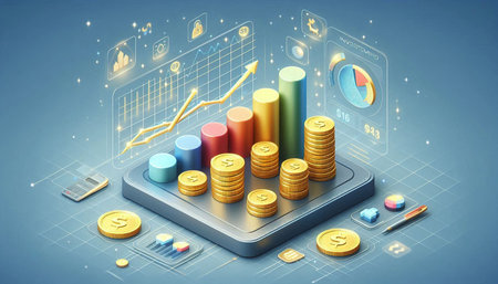 Financial growth concept with graph and coins on mobile phone. 3D rendering