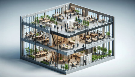 Interior of a modern cafe with tables and chairs. 3d renderingの写真素材