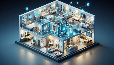 3D isometric illustration of a modern office with a working areaの写真素材
