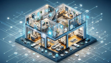 Modern interiors interiors 3D rendering on the theme of technology