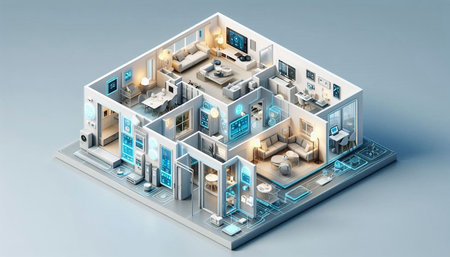 Interior of a modern office building. 3D illustration in isometric projection.の写真素材
