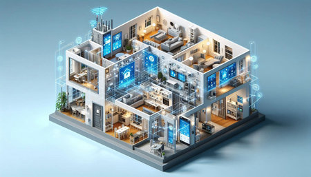 Smart home concept. 3D isometric illustration of smart home automation system.
