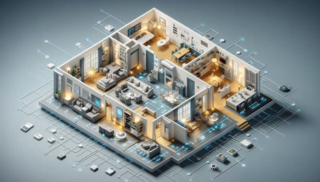 3d rendering of a modern building with a lot of electronic elements